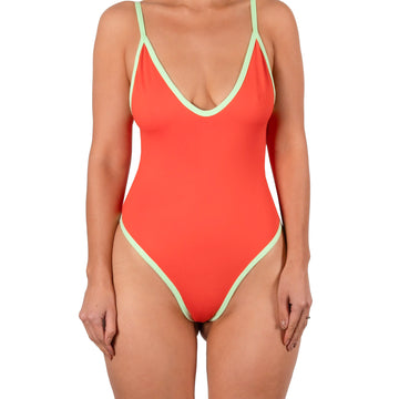 Traje de Baño Escote V Valentina Tomate Menta