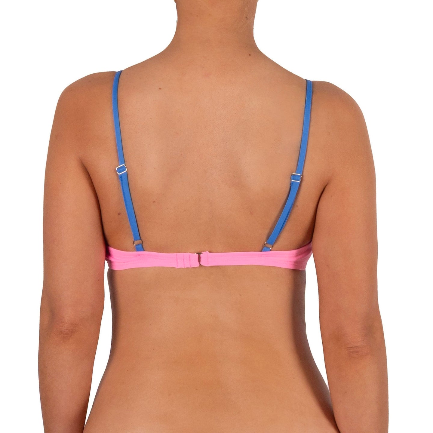 Top de Bikini Escote Redondo Profundo Romina Rosa Tirante Azul