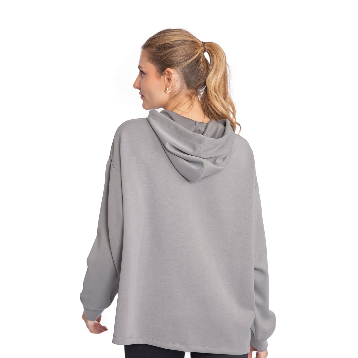 Poleron de Modal con Capucha Oversize Manga Larga Gris