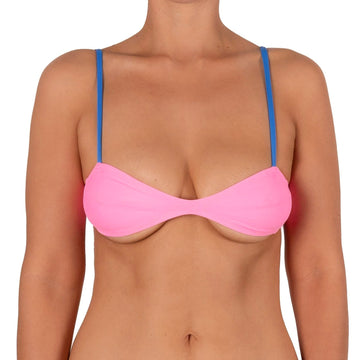 Top de Bikini Escote Redondo Profundo Romina Rosa Tirante Azul