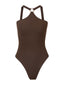 Traje De Baño Entero Escote Halter Adriana Rib Trenzado Cafe