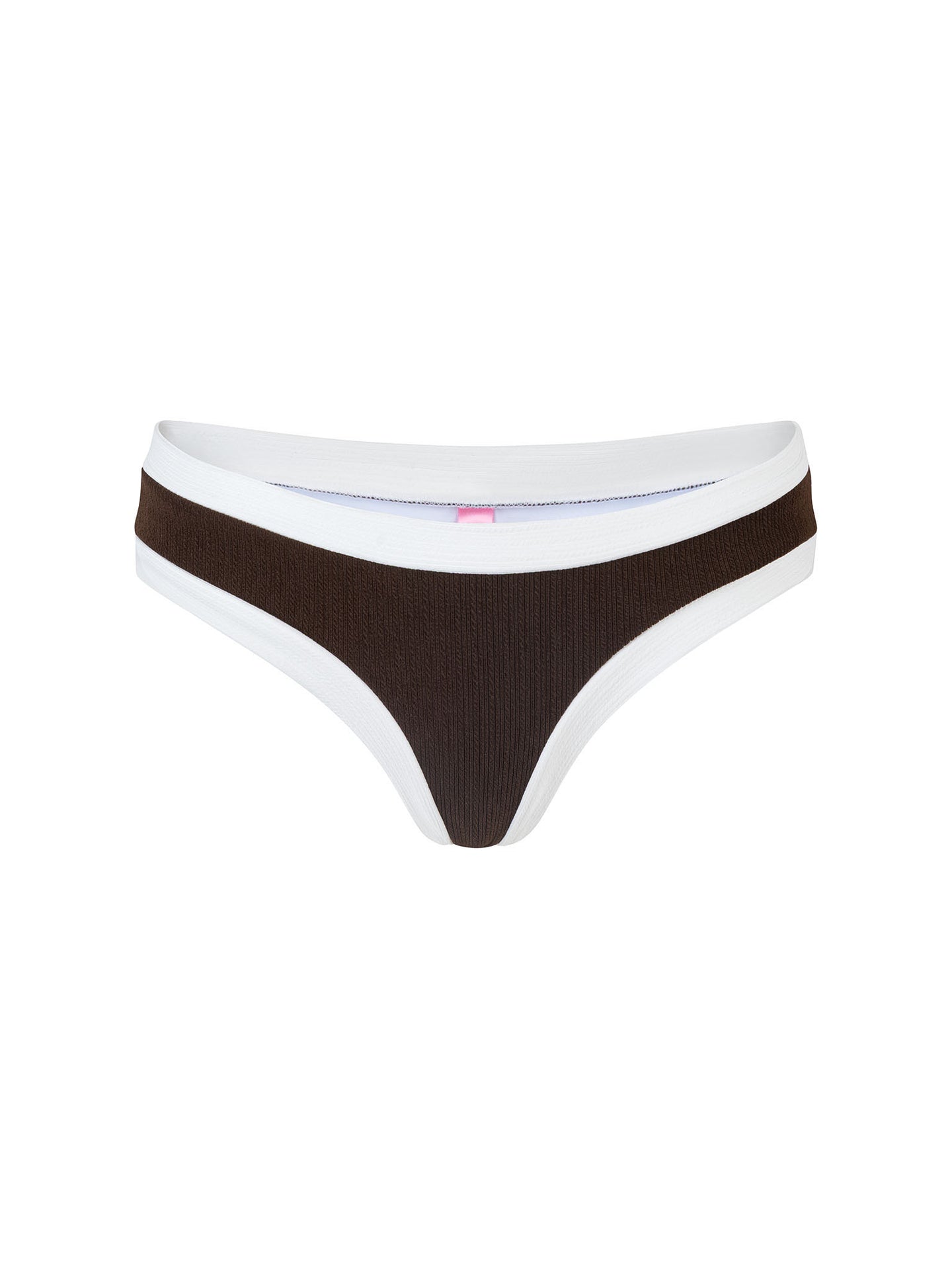 Bottom De Bikini Tiro Medio Sin Elastico Agustina Rib Trenzado Cafe Blanco