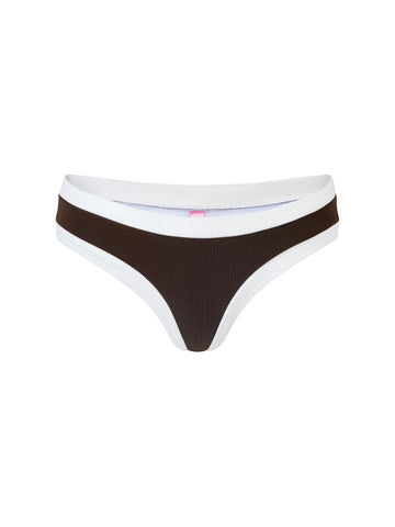 Bottom De Bikini Tiro Medio Sin Elastico Agustina Rib Trenzado Cafe Blanco