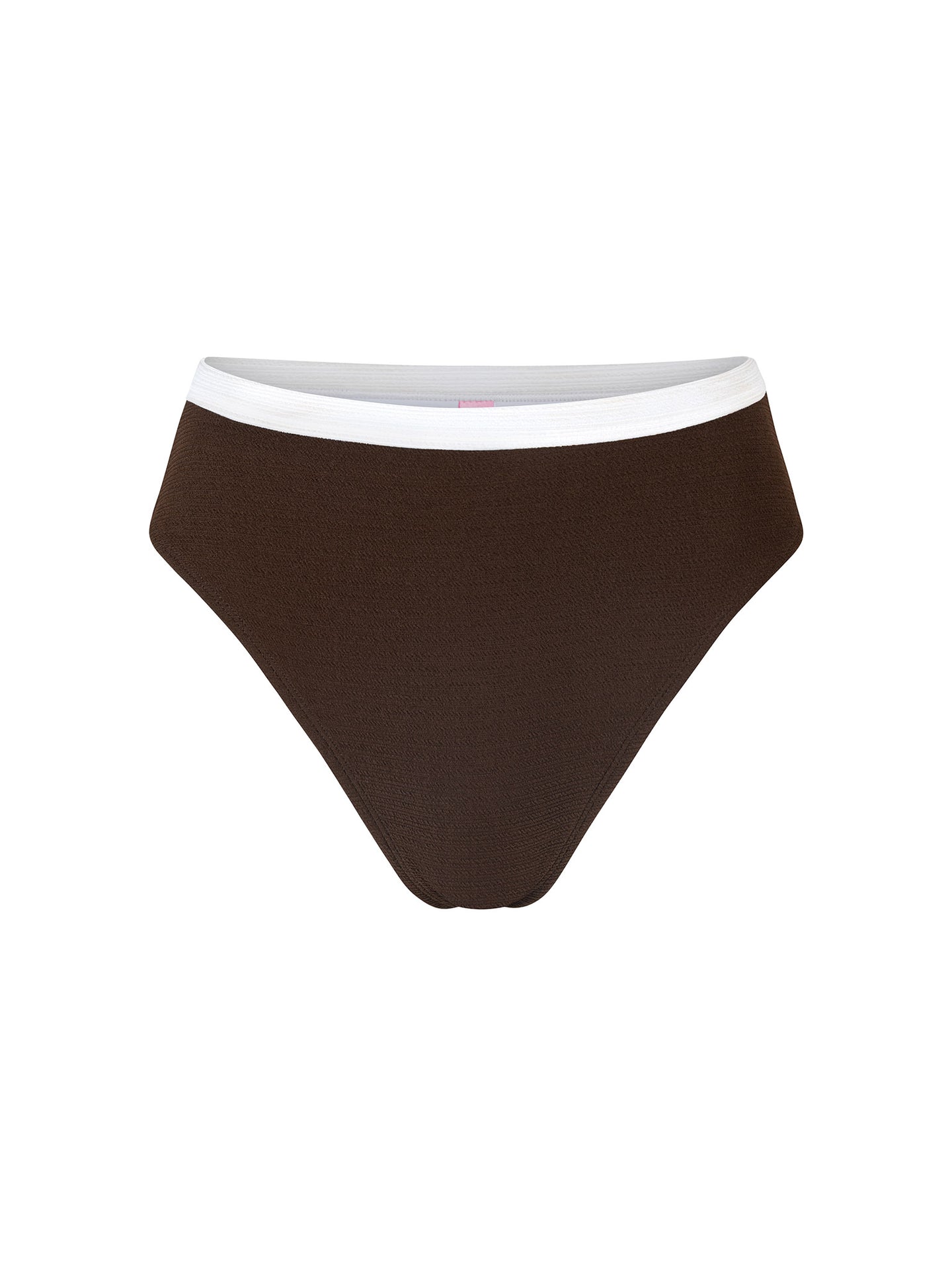 Bottom de Bikini Tiro Alto a la cintura Alessandra  Rib Trenzado Cafe Blanco
