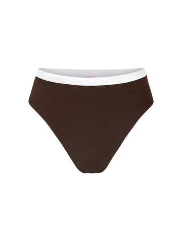 Bottom de Bikini Tiro Alto a la cintura Alessandra  Rib Trenzado Cafe Blanco