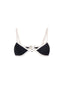 Top de Bikini Escote Redondo Con Argolla Metalica Plateada Almendra Negro Blanco