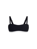 Top de Bikini Escote Semi Recto Tirante Ancho Anna Rib Trenzado Negro Contorno Inferior Blanco