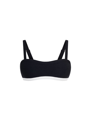 Top de Bikini Escote Semi Recto Tirante Ancho Anna Rib Trenzado Negro Contorno Inferior Blanco