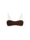 Top de Bikini Escote Semi Recto Tirante Ancho Anna Rib Trenzado Cafe Blanco