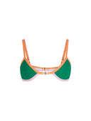 Top de Bikini Escote Redondo Con Sol Metalico Decorativo Aurora Rib Trenzado Verde Naranja Rosa