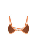 Top de Bikini Escote Redondo Con Sol Metalico Decorativo Aurora Rib Trenzado Whiskey Naranja