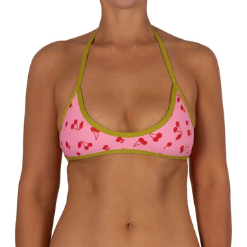 Top de Bikini Escote Redondo Profundo Amarrado al Cuello Alana Guinda Aguacate