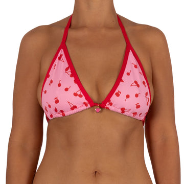 Top de Bikini Triangulo Amarrado al Cuello Becca Guinda Rojo Colgante Corazon