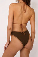 Top de Bikini Triangulo Amarrado al Cuello Becca Rib Trenzado Cafe Whiskey