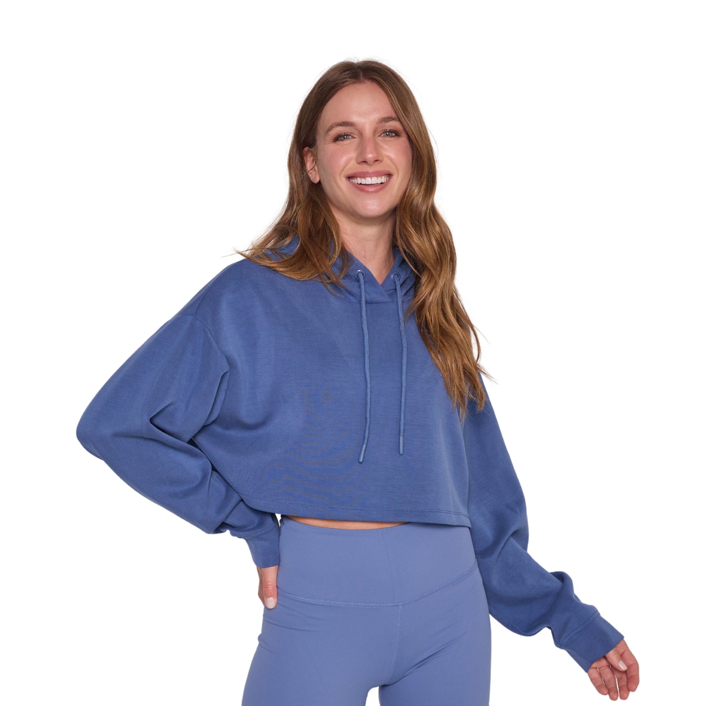 Poleron de Modal Corto  con Capucha Azul Marino