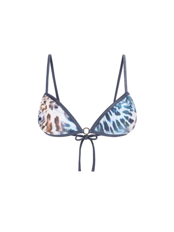 Top de Bikini Escote Redondo Argolla Plateada Cloe Guepardo Brillo Noche by Paula y Sofía Fernández