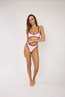 Top de Bikini Escote Redondo Veronica Rib Trenzado Rosa Cafe