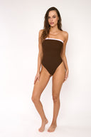 Traje de Baño Entero Strapless Luisa Rib Trenzado Cafe Rosa
