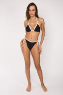 Top de Bikini Triangulo Amarrado al Cuello Becca Rib Trenzado Negro Blanco