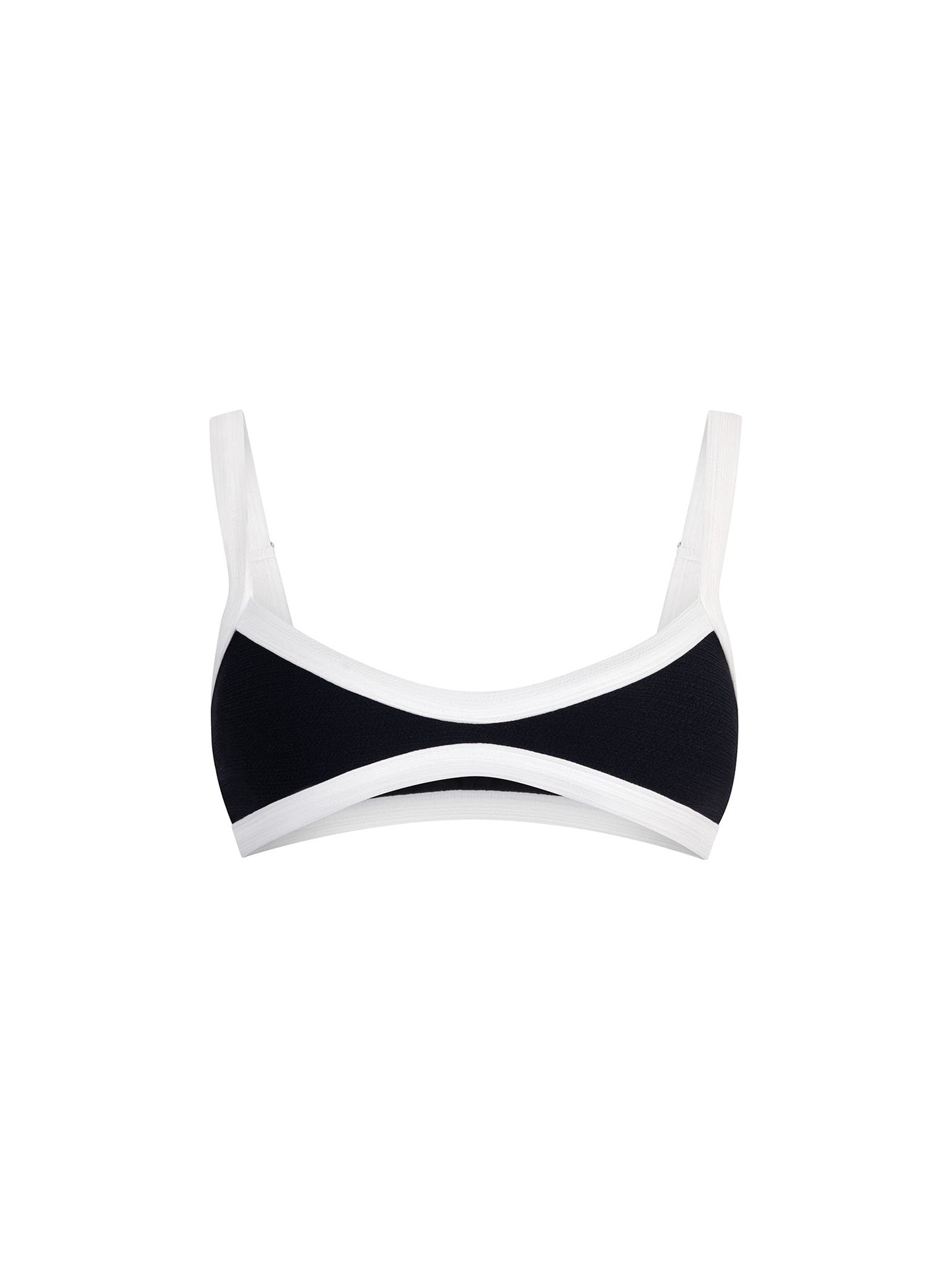 Top de Bikini Escote Profundo Tirante Ancho Dominique Rib Trenzado Negro Blanco