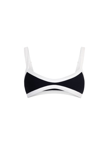 Top de Bikini Escote Profundo Tirante Ancho Dominique Rib Trenzado Negro Blanco