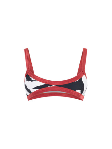 Top de Bikini Escote Profundo Tirante Ancho Dominique Cebra Brillo Tamarindo by Paula y Sofía Fernández
