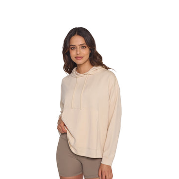 Poleron de Modal con Capucha Oversize Crema