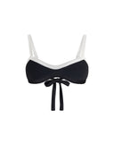 Top de Bikini Escote Redondo Francesca Rib Trenzado Negro Contorno Superior Blanco