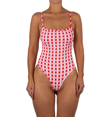 Traje de Baño Entero Sin Elastico Gracia Cuadrille Rojo