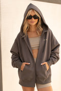 Poleron Hoddie Oversize con Cierre Gris Oscuro