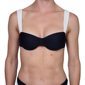 Top de Bikini con Arco Tirante Ancho Pia Negro Tirante Blanco