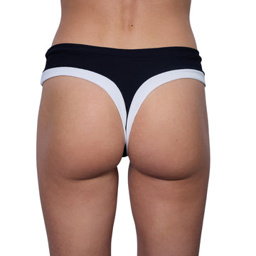 Bottom De Bikini Tiro Medio Sin Elastico Agustina Rib Trenzado Negro Contorno Inferior Blanco