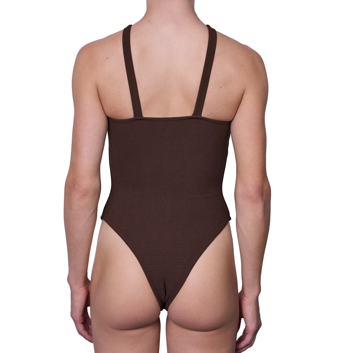 Traje De Baño Entero Escote Halter Adriana Rib Trenzado Cafe
