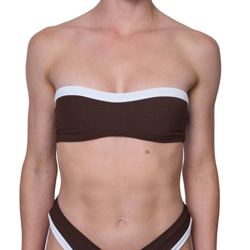 Top de Bikini Strapless Anais  Rib Trenzado Cafe Contorno Superior Blanco