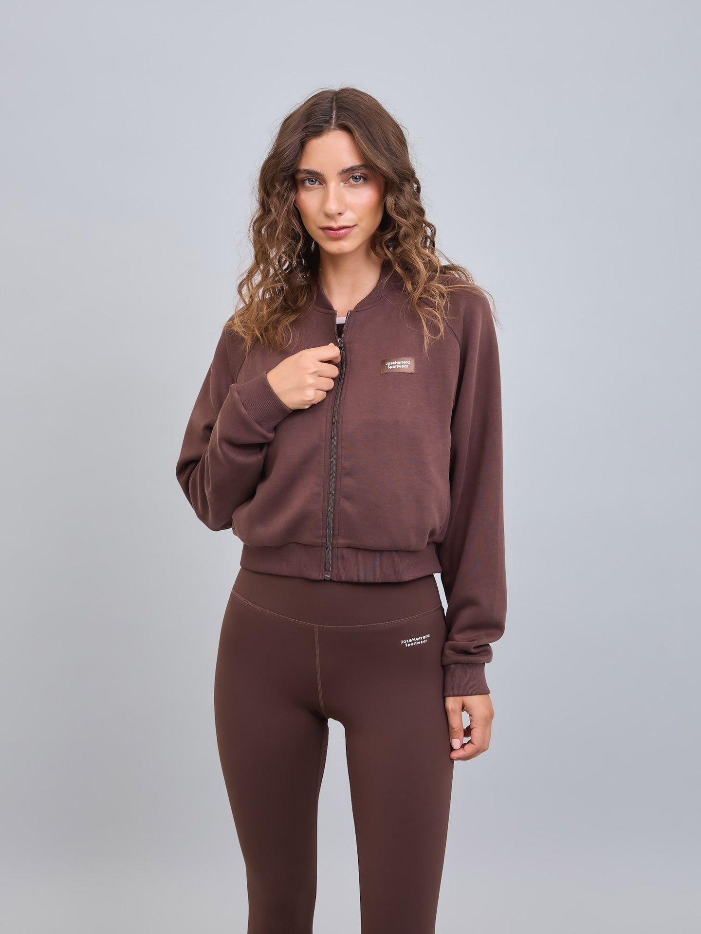 Chaqueta Mujer Crop Cierre Modal Chocolate