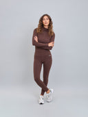 Polera Deportiva Medio Cierre Cuello Alto Chocolate