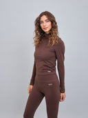 Polera Deportiva Medio Cierre Cuello Alto Chocolate