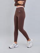 Calza Deportiva Mujer 7/8 Pretina Bicolor Chocolate Rosa