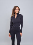 Polera Deportiva Medio Cierre Cuello Alto Negro