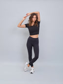 Calza Deportiva 7/8 Pretina Cruzada Negro