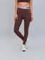 Calza Deportiva Mujer 7/8 Pretina Cruzada Bicolor Chocolate Celeste