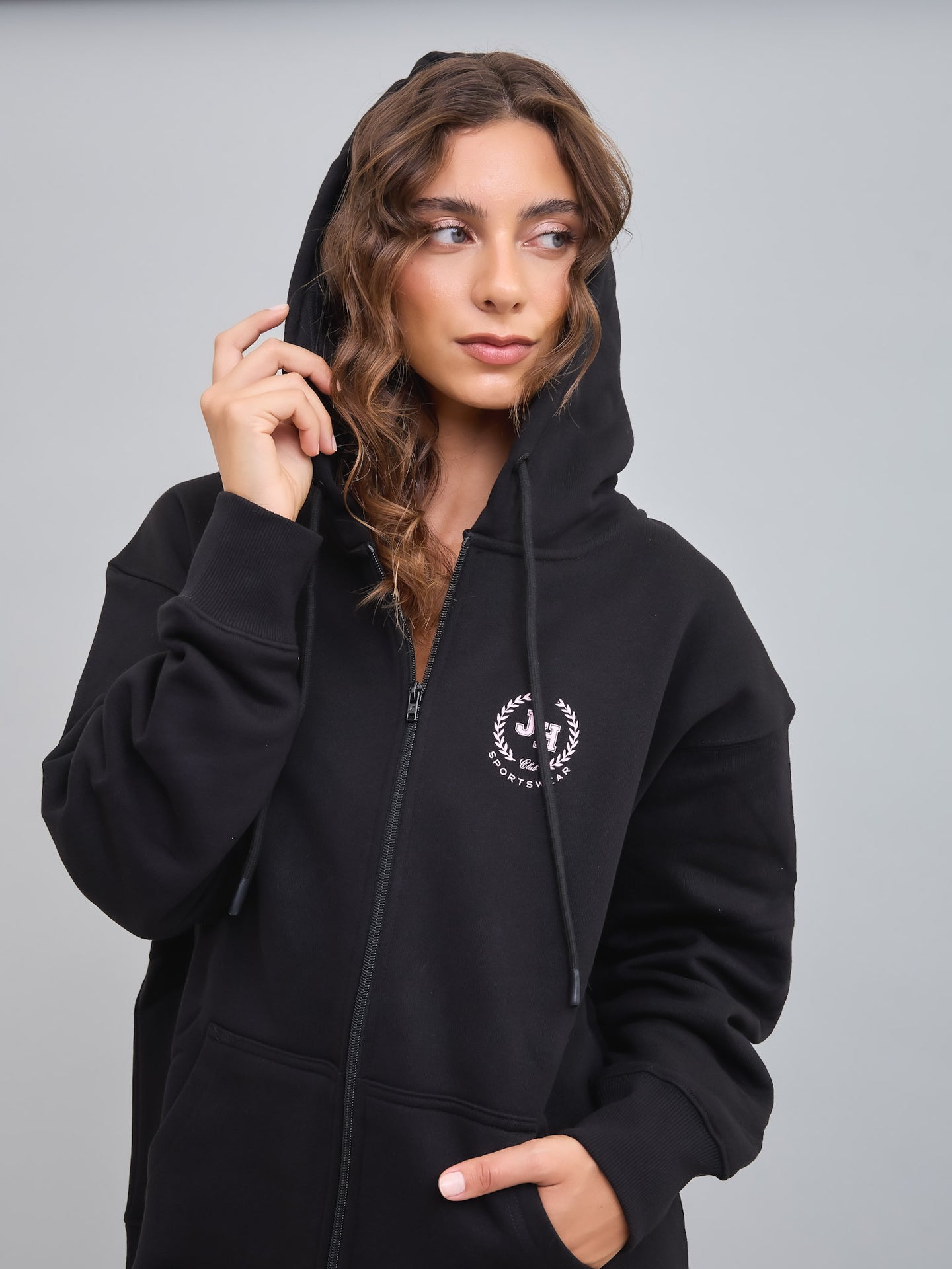 Poleron Hoddie Oversized con Cierre Negro