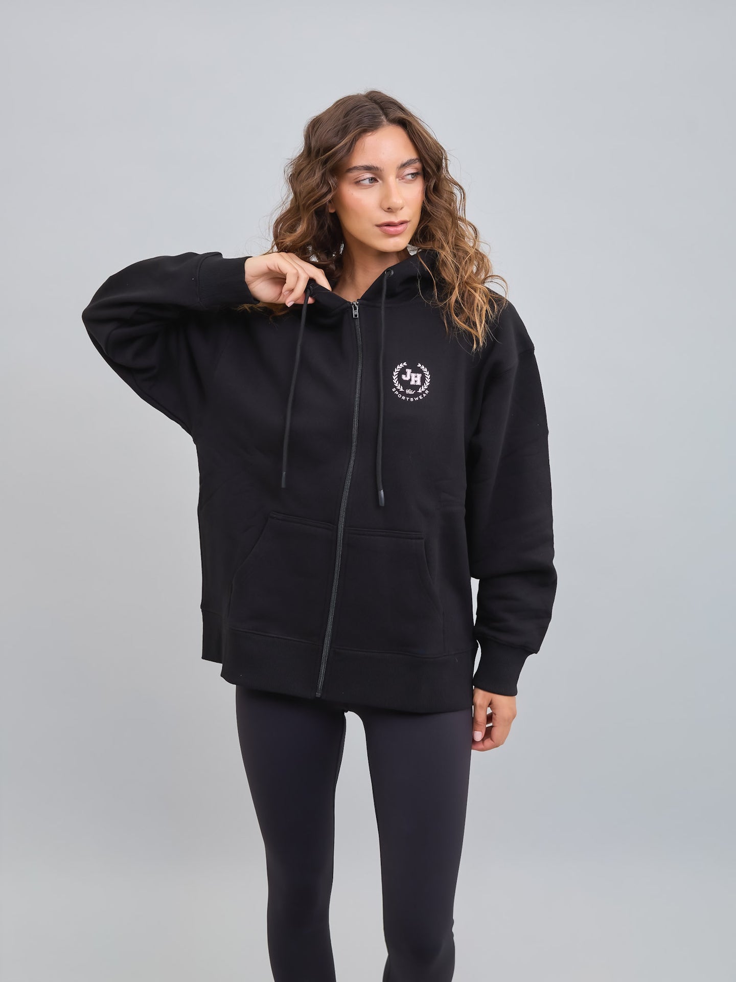 Poleron Hoddie Oversized con Cierre Negro