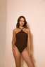Traje De Baño Entero Escote Halter Adriana Rib Trenzado Cafe