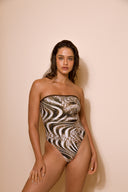 Traje de Baño Entero Strapless Luisa Leopardo Cafe