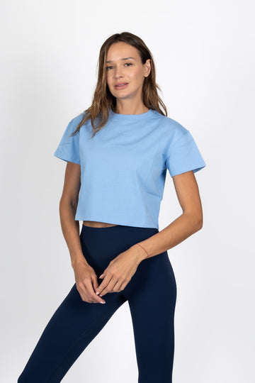 Polera Basica Corta Celeste