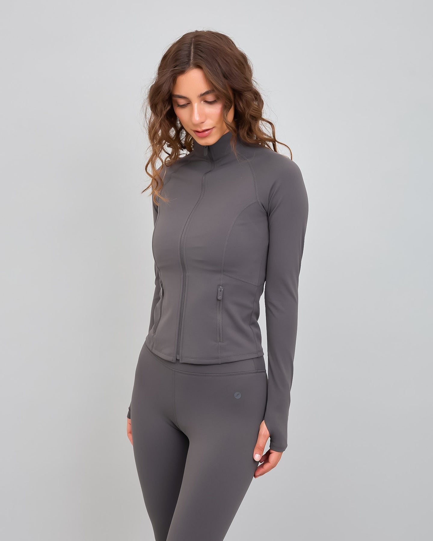 Chaqueta Deportiva Con Cierre Gris Oscuro