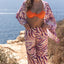 Pantalón Cintura Elasticada con Pierna Ancha Estampado Morado Naranjo