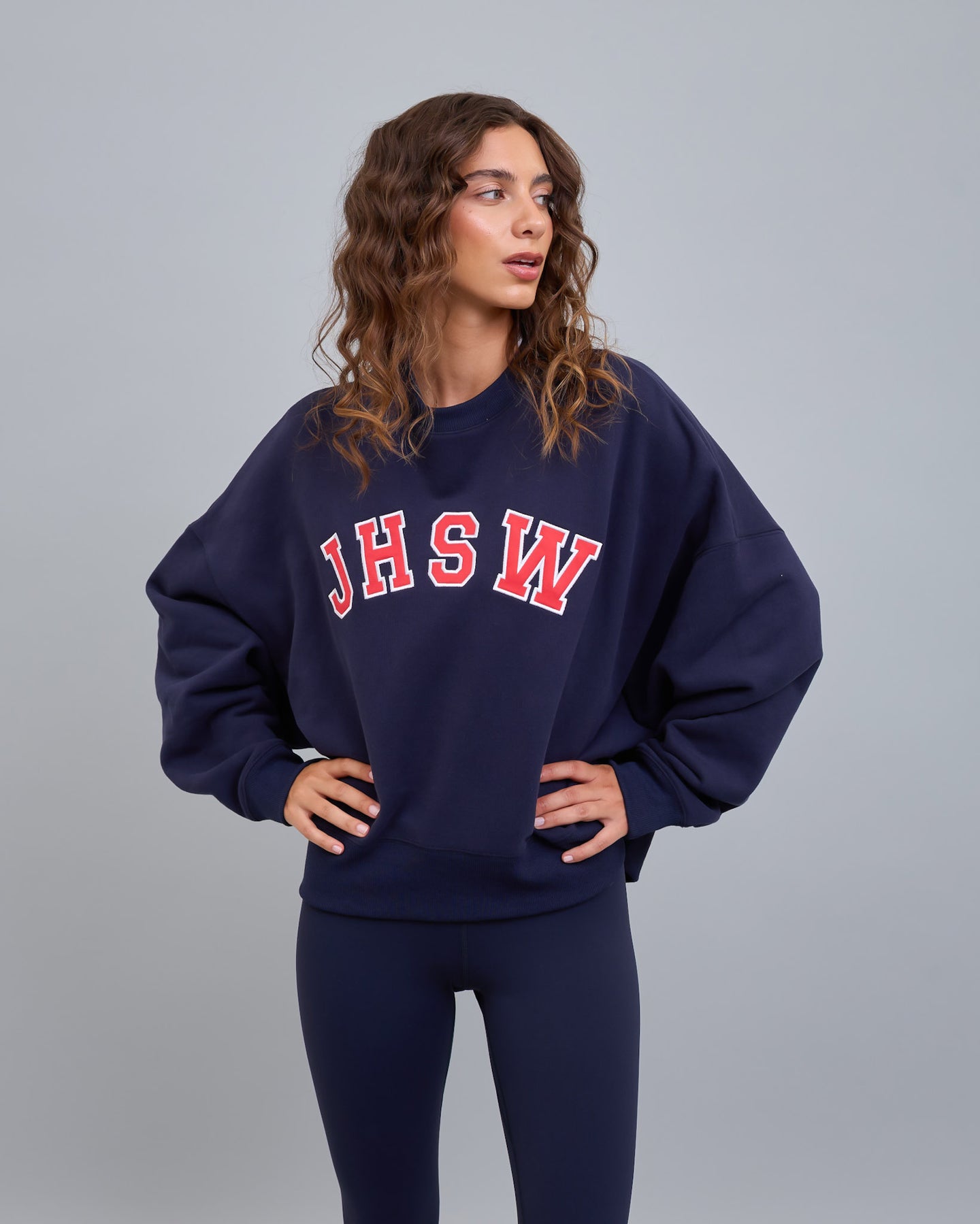 Poleron Cuello Redondo Oversized Mujer JHSW Azul Oscuro