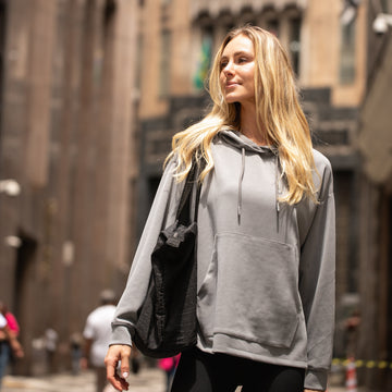 Poleron de Modal con Capucha Oversize Manga Larga Gris